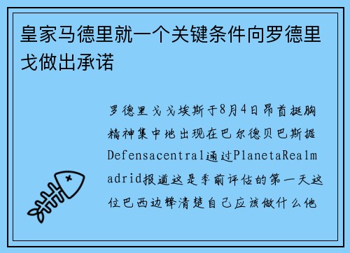 皇家马德里就一个关键条件向罗德里戈做出承诺